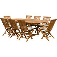 9 Piece Teak Wood Miami Patio Dining Set With Oval Extension Table 2 Folding Arm Chairs And 6 Folding Side Chairs Patio Dining Set Dining Set Wood Patio