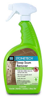 A bit of elbow grease, and you'll begin to see the soap scum and hard water deposits disappear. Stonetech Soap Scum Remover