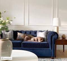 This gray chesterfield sofa is a nice neutral option, though you can jazz things up a bit with a bold set of throw pillows. Chesterfield Fabric Sofa Pottery Barn