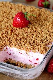 Easy Frozen Strawberry Dessert Refreshing Creamy Frozen Dessert With Fresh Strawberries And Crunc Desserts Easy Strawberry Desserts Frozen Strawberry Desserts