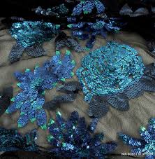 Navy blue and aqua mini dress. Stretch Blumen Blatter Mini Pailletten Allover In Navy Aqua Blue Embroidered Lace Sequins Sequins