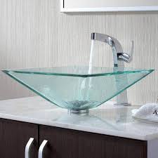 green pyramid glass vessel sink