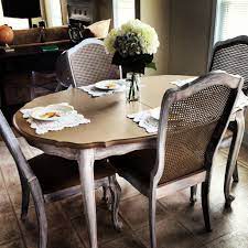 My Diningroomtable I Refinished And Reupholstered Whitewashed Canvasseats Hydrangeas Can Refurbished Dining Tables Sitting Room Chairs Dining Room Table