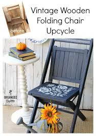 Vintage Wooden Folding Chair Upcycled With Dixie Belle Paint S In The Navy With An Artminds Wooden Folding Chairs Folding Chair Makeover Painted Wooden Chairs
