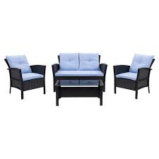 Outdoor sofas, chairs & sectionals : Corliving 4 Pc Black Light Blue Rattan Wicker Patio Set Lowe S Canada