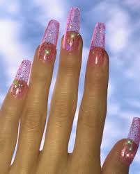 How to do acrylic nails. Visit The Post For More Clear Glitter Nails Pink Acrylic Nails Pink Acrylic Nail Designs