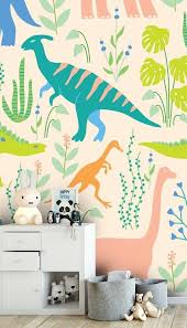The Tiny Garden Dinosaurs Wallpaper Mural Wallsauce Uk Playroom Wallpaper Dinosaur Wallpaper Kids Wall Decor