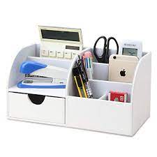 Kingfom Buro Schreibtisch Organizer Ordnungssystem Tisch Organizer Pu Leder Stiftehalter Stiftebox Stiftekocher Multifunktionale Burobedarf Weiss 1715