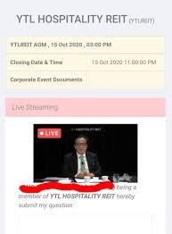It's the price you are being offered. Ytlreit Virtual Agm Annual General Meeting 2020