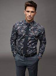 Baroque Floral Shirt Semi-tailored Fit Kemeja Pria Pakaian Pria Formal Gaya Pakaian Pria