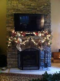 Christmas Mantle With Tv Christmas Fireplace Decor Christmas Mantle Christmas Mantle Decor