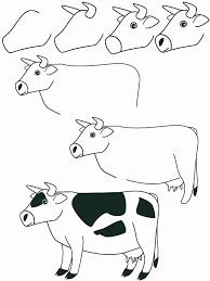 Apprendre à dessiner une vache en 4 étapes : Dessin Vache Dessin Facile Animaux Dessins Faciles Vache Dessin