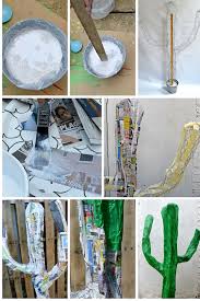 Zebra cactus succulents out of crepe paper. Easy Diy Giant Paper Mache Cactus Pillar Box Blue