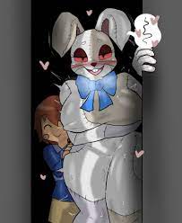 enigi09, gregory (fnaf), vanny (fnaf), five nights at freddy's, five  nights at freddy's: security breach, highres, blush, breasts, fur  suit, heart, medium breasts, rabbit, rabbit ears, red eyes, shota, taller  female, taller