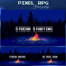 Premium Bon Fire Stream Package Full Twitch Stream Overlays Animated RPG  Stream for Twitch Streamers Green overlays Pixel Art Package
