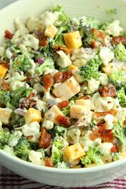 Loaded Broccoli Cauliflower Salad Low Carb Recipe Easy Salads Broccoli Cauliflower Salad Healthy Recipes