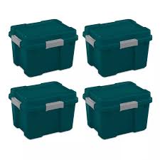 Tough storage bin in black with wheels. Buy Sterilite 20 Gallon Heavy Duty Plastic Gasket Tote Stackable Storage Container Box With Lid Latches For Home Organization Teal Rain Gray 4 Pack Online In Taiwan 83272172
