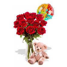 From normal sized plush bears, to big teddy bears, to giant teddy bears, 1800flowers carries valentine's day stuffed animals in all sizes for. 12 Rose Package With Medium Teddy Bear And Balloon