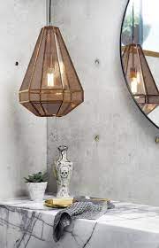 The Beacon Lighting Elliot Tall 1 Light 460mm Geometrical Copper Pendant With Copper Mesh And Blac Copper Pendant Lights Beacon Lighting Ceiling Pendant Lights