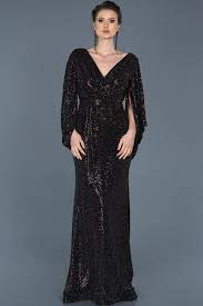 Siyah Siyah Pullu V Yaka Abiye Abu575 Elbiseler The Dress Moda Stilleri