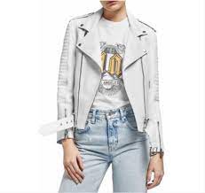 Anine Bing White Moto Jacket Size 4 S Lamb Leather Jacket Celebrities Leather Jacket Leather Jacket