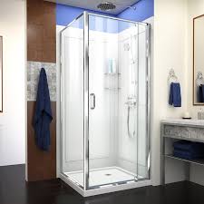 Showers may be designed without shower doors for easier access. Dreamline Dreamline Flex 32 In D X 32 In W X 76 3 4 In H Semi Frameless Shower Enclosure In Chrome With Corner Drain Base And Backwalls In The Shower Stalls Enclosures Department At Lowes Com