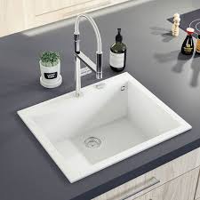 Evier Quadrille En Granit Noir Mouchete 1 Bac Sans Egouttoir 61x50cm Cuisissimo Evier Blanc Evier En Granit Granit Blanc