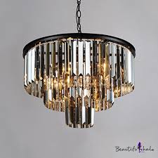 Smoke Crystal 3 Tiers Chandelier Modern Design 6 Bulbs Art Deco Hanging Light Fixture In Black Beautifulhalo Com