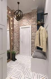 Idee Deco Hall D Entree Maison Aux Murs Couleur Lavande Et Partie En Brique Nature Brute Avec Luminaire Aux 3 Spheres Quirky Home Decor Home Apartment Entrance