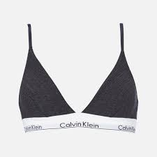 Calvin Klein Womens Triangle Ck Logo Bra Rib Knit Charcoal Heather