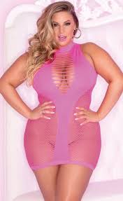 Pink Lipstick Inter Net High Neck Dress Plus Size Plus Size Mini Dresses Fishnet Dress Pink Mini Dresses