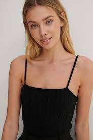 The knit tie singlet looks good in plain or printed fabric. Cable Knit Singlet Black Na Kd Com