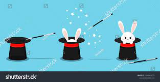 Isolated Magician S Black Hat Magic Hat With Bunny Ears White Rabbit In Hat With Magic Wand In Action And Stars Vecto Magic Hat The Magicians Cartoon Styles