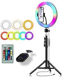 amazon com rgb farb ringlicht yingnuost 25 4 cm 10 zoll led fernbedienung kreisformige lampe mit handy halter in 2021 light ring selfie ring light video recording