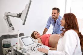 Ultrasound examination with monitor, advanced diagnostic imaging in a clinical setting