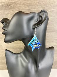 Spooky Halloween Iridescent or Black Spider and Spiderweb Dangle Earrings