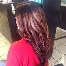 Blonde Red And Burgundy Brown With A Shadow Root Blonde Highlights On Dark Hair Hair Color Highlights Fall Hair Color Trends
