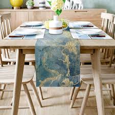 This table setting picks up the greens and golds from the masterpiece above it. Buy Burlap Table Runner 72 Inches Long Abstract Blue Marble Linen Dinner Table Setting Decor For Wedding Gatherings Party Baby Shower Online In Poland B08kgkmclj