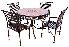 This assortment of outdoor patio tables features unique shapes and styles to suit your designing needs. Metal And Tile Top Patio Dining Table Set With Four Chairs 48 Diameter