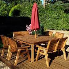Charles Taylor Eight Seater Deluxe Table Set With Cushions And Parasol Hb44 Wooden Garden Furniture Wooden Outdoor Furniture Garden Furniture Sets