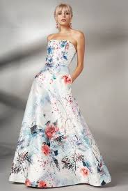 Theia Strapless Ice Blue Floral Evening Ball Gown Floral Evening Gown Evening Gowns Dresses