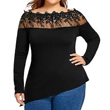 Women Plus Size Clothing Misaky Long Sleeve Lace Blouse Shirt Tunic Tops