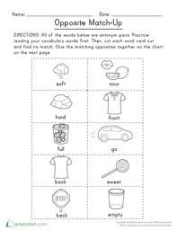 Print out these free worksheets to help you kids learn about opposites, things that go together and things that don't belong. Opposites Match Up Worksheet Education Com