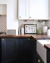 Two Tone Kitchen Dark Blue Black And White With Wooden Worktops Wooden Worktops Two Tone Kitchen Home