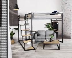 mezzanine 140x200 cm marley en acier noir style industriel lit mezzanine style industriel deco appartement