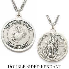 Sterling Silver St Michael Marines Medallion Us Military Seal Necklace Military Jewelry Medallion Christian Necklace
