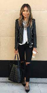 Sincerely Jules Outfit Distressed Jeans Leather Jacket Valentino Flats Jacket Outfit Women Fashion Clothes