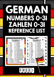 German Numbers 0 31 Reference Sheet World Language Classroom Learning Support German
