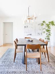 Love How Bright And Airy It Feels But The Color From The Rug Warms It Up Minimalist Dining Room Mid Century Dining Room Dining Room Small