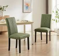 VECELO Upholstered Dining Chairs Set of 6 Green Modern PU Leather and Solid Wood Legs and High Back Dining Room Chairs THD-DC03-GRN-2P*3